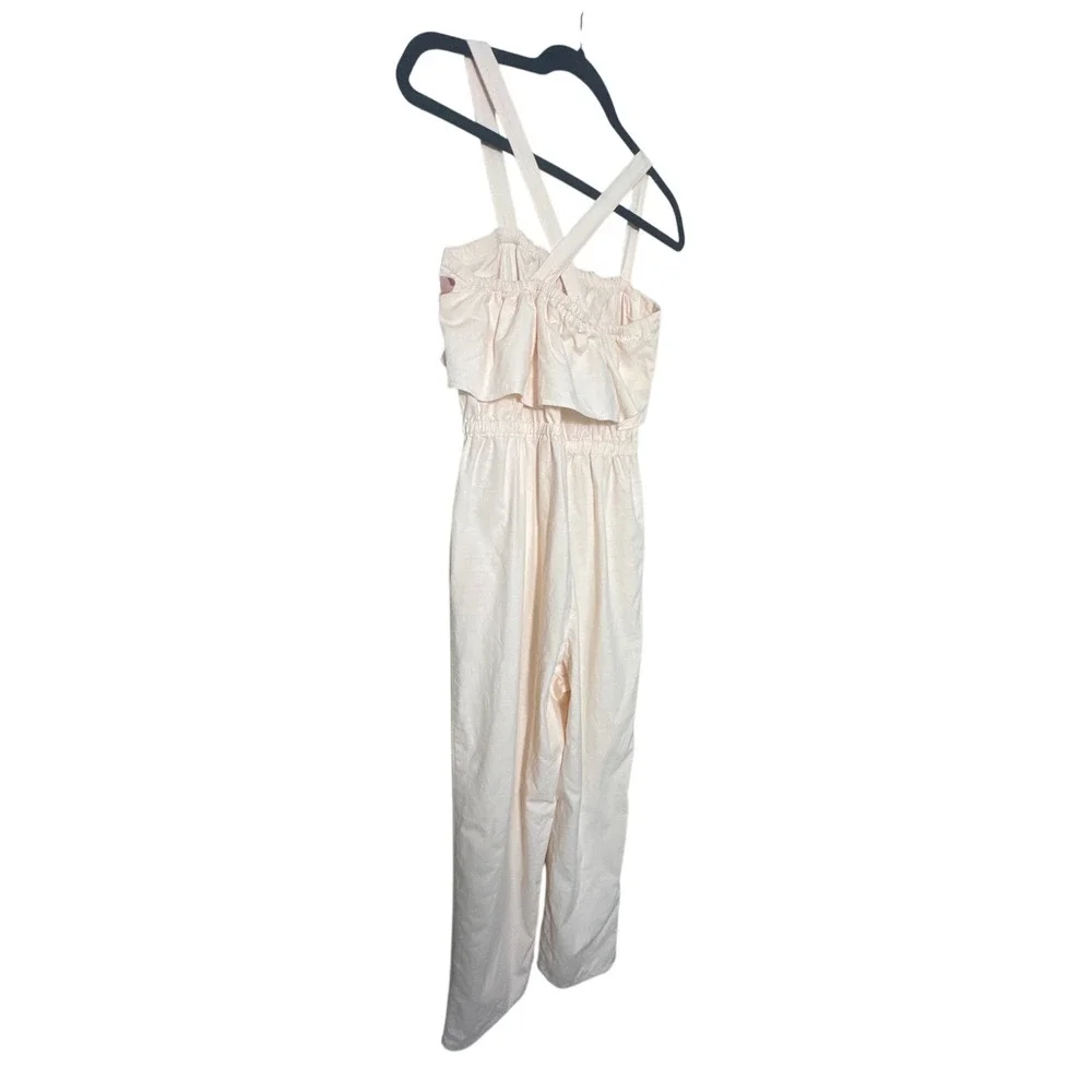 Madewell Apron Ruffle Linen Blend Jumpsuit in Cream‎ H8825 Size S